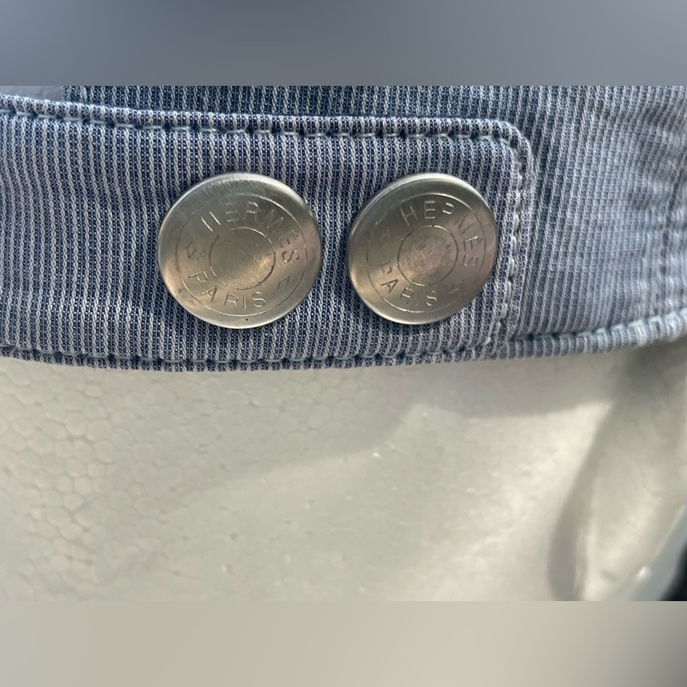 Hermes micro pinstripe cap, silver snaps, covered button,cotton, blue/white, 58 - Picture 9 of 15